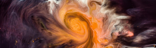 Abstract marbled swirl of orange, gold and deep purple resembling a nebula or flowing paint.