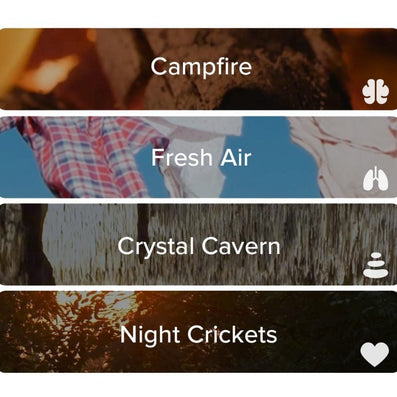 Vertical list of ambient sound cards labeled 