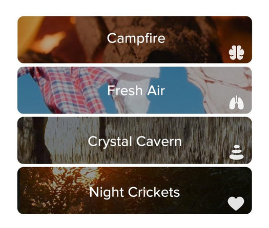 Vertical list of ambient sound cards labeled 