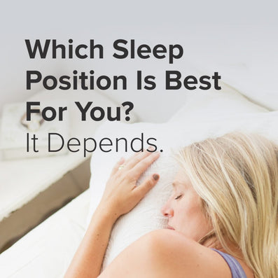 Woman sleeping on her side; overlay text reads 