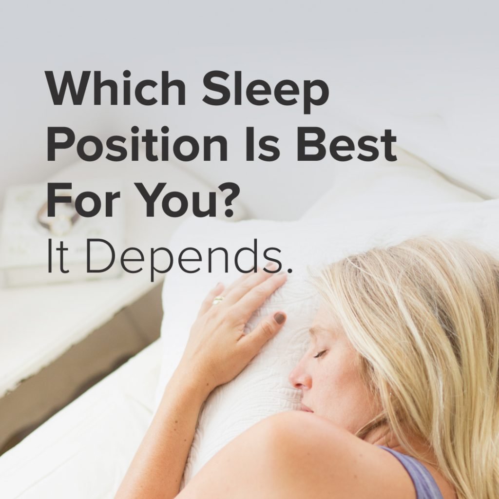 Woman sleeping on her side; overlay text reads 