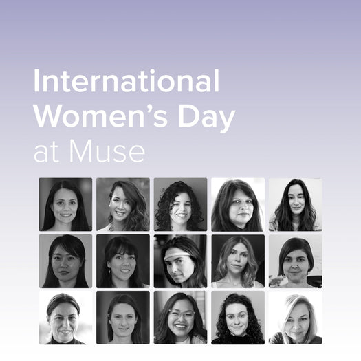 Collage of 15 women’s headshots under the text 'International Women’s Day at Muse'.