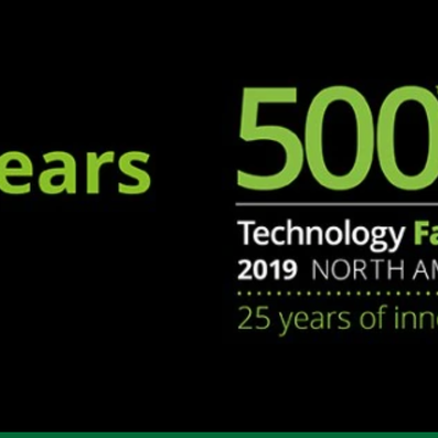 Celebrating 25 years of innovation — 500 Technology Fast 2019 NORTH AMERICA logo and colorful globe