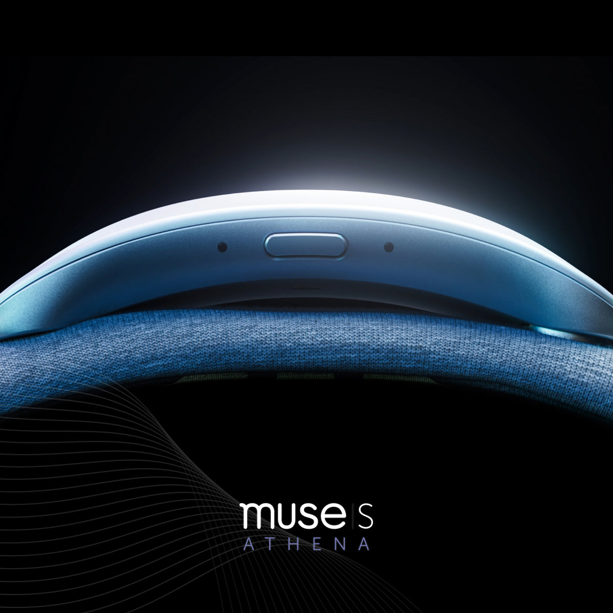Close-up of the Muse S Athena headband, a neurotechnology wearable combining EEG and fNIRS sensors for brain training and mental fitness.